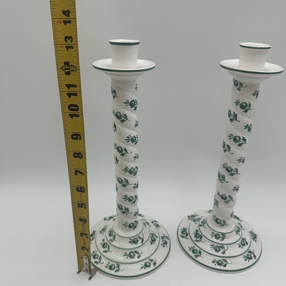 Italy White And Green Flower Tall Candle Stick Holder 13x6" Traditional Home Dec - Picture 5 of 7